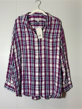 Wonderly Pink, Purple & White Plaid Button-Up Shirt